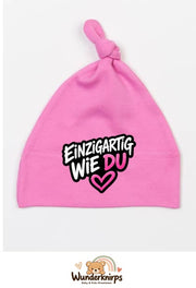Knotenmütze Babybugz BZ15 in Bubblegum-Pink mit Motiv Einzigartig wie du