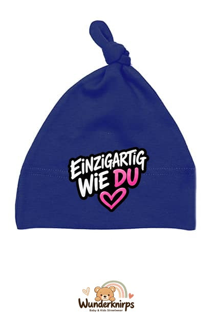Knotenmütze Babybugz BZ15 in Marineblau mit Motiv Einzigartig wie du