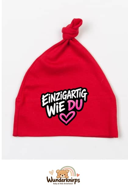 Knotenmütze Babybugz BZ15 in Rot mit Motiv Einzigartig wie du