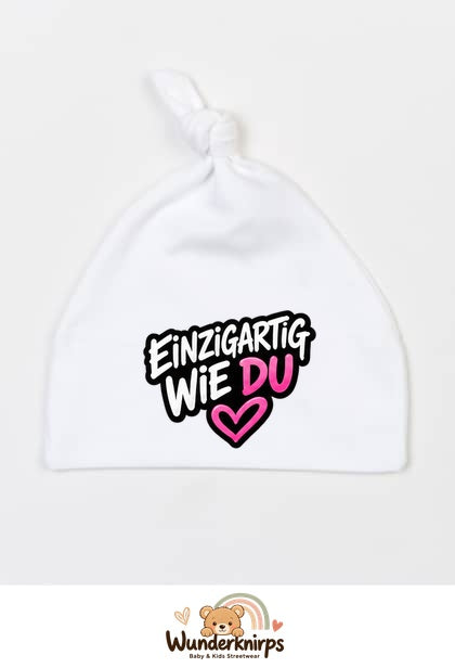Knotenmütze Babybugz BZ15 in Weiß mit Motiv Einzigartig wie du