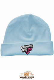 Umschlagmütze Rox-01 in Pastellblau mit Motiv Einzigartig wie du