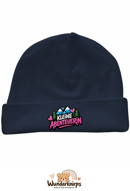 Umschlagmütze Rox-01 in Marineblau mit Motiv Kleine Abenteurerin