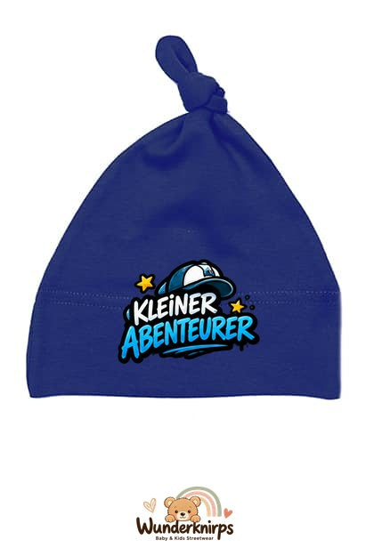 Knotenmütze Babybugz BZ15 in Marineblau mit Motiv Kleiner Abenteurer