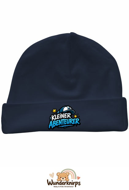 Umschlagmütze Rox-01 in Marineblau mit Motiv Kleiner Abenteurer