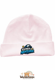 Umschlagmütze Rox-01 in Pastellrosa mit Motiv Kleiner Abenteurer
