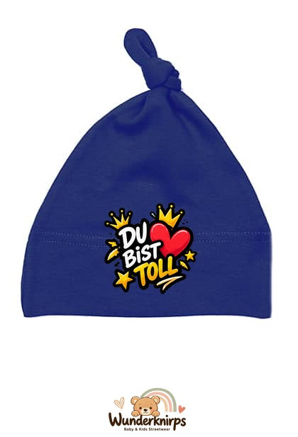 Knotenmütze Babybugz BZ15 in Marineblau mit Motiv Du bist toll