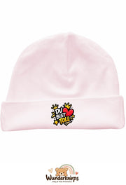 Umschlagmütze Rox-01 in Pastellrosa mit Motiv Du bist toll
