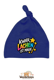 Knotenmütze Babybugz BZ15 in Marineblau mit Motiv Kinderlachen ist Magie