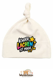 Knotenmütze Babybugz BZ15 in Natur mit Motiv Kinderlachen ist Magie