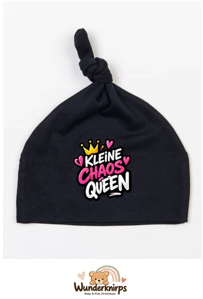Knotenmütze Babybugz BZ15 in Schwarz mit Motiv Kleine Chaos Queen