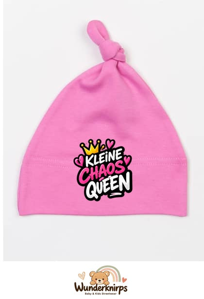 Knotenmütze Babybugz BZ15 in Bubblegum-Pink mit Motiv Kleine Chaos Queen