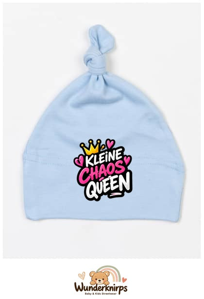 Knotenmütze Babybugz BZ15 in Staubblau mit Motiv Kleine Chaos Queen