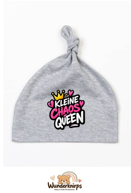 Knotenmütze Babybugz BZ15 in Grau meliert mit Motiv Kleine Chaos Queen