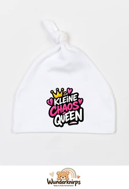 Knotenmütze Babybugz BZ15 in Weiß mit Motiv Kleine Chaos Queen