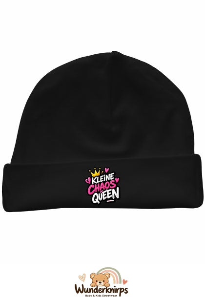 Umschlagmütze Rox-01 in Schwarz mit Motiv Kleine Chaos Queen
