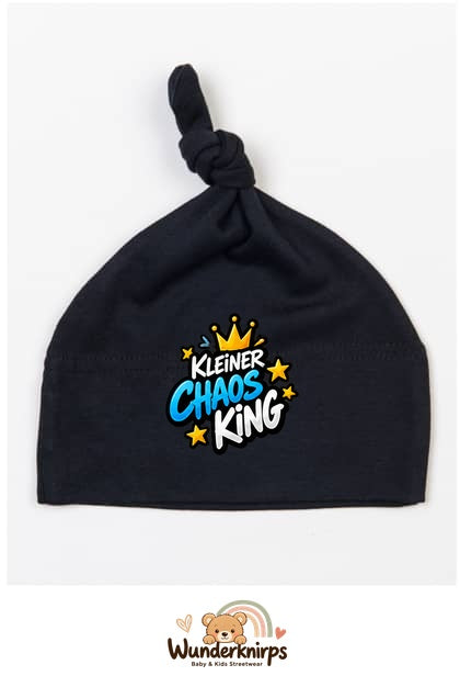 Knotenmütze Babybugz BZ15 in Schwarz mit Motiv Kleiner Chaos King