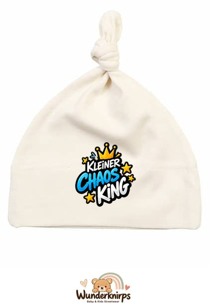 Knotenmütze Babybugz BZ15 in Natur mit Motiv Kleiner Chaos King