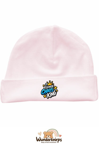 Umschlagmütze Rox-01 in Pastellrosa mit Motiv Kleiner Chaos King