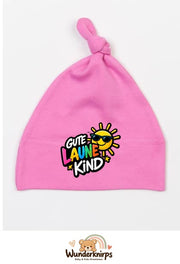 Knotenmütze Babybugz BZ15 in Bubblegum-Pink mit Motiv Gute-Laune-Kind