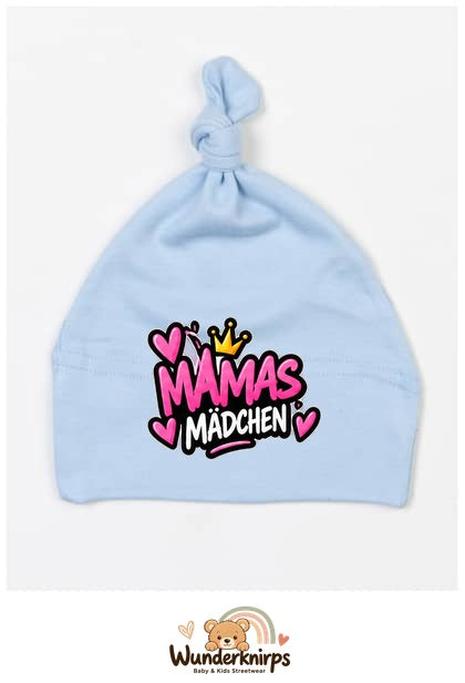 Knotenmütze Babybugz BZ15 in Staubblau mit Motiv Mamas Mädchen