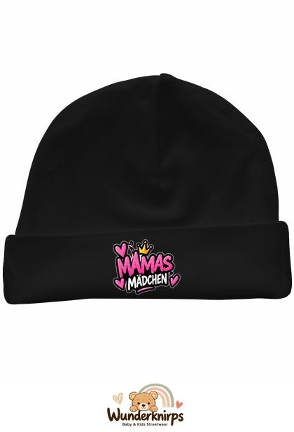 Umschlagmütze Rox-01 in Schwarz mit Motiv Mamas Mädchen