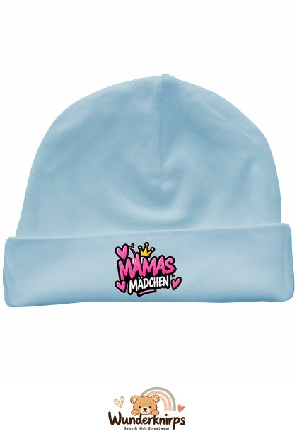 Umschlagmütze Rox-01 in Pastellblau mit Motiv Mamas Mädchen