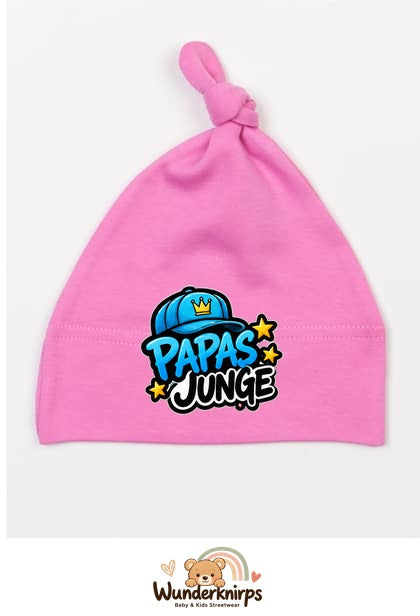 Knotenmütze Babybugz BZ15 in Bubblegum-Pink mit Motiv Papas Junge