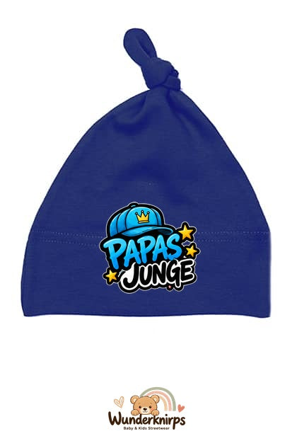 Knotenmütze Babybugz BZ15 in Marineblau mit Motiv Papas Junge