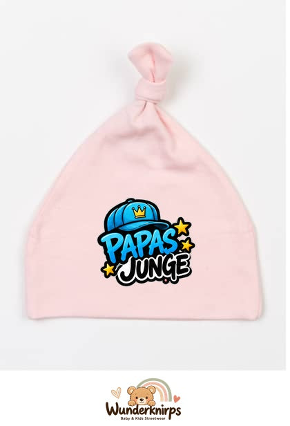 Knotenmütze Babybugz BZ15 in Pastellrosa mit Motiv Papas Junge