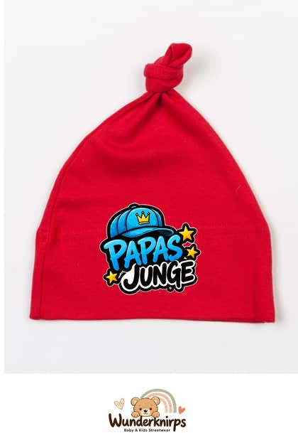 Knotenmütze Babybugz BZ15 in Rot mit Motiv Papas Junge