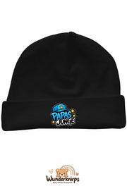 Umschlagmütze Rox-01 in Schwarz mit Motiv Papas Junge