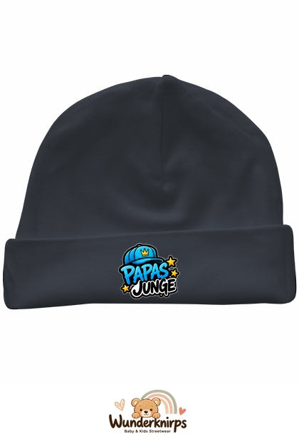 Umschlagmütze Rox-01 in Anthrazit mit Motiv Papas Junge