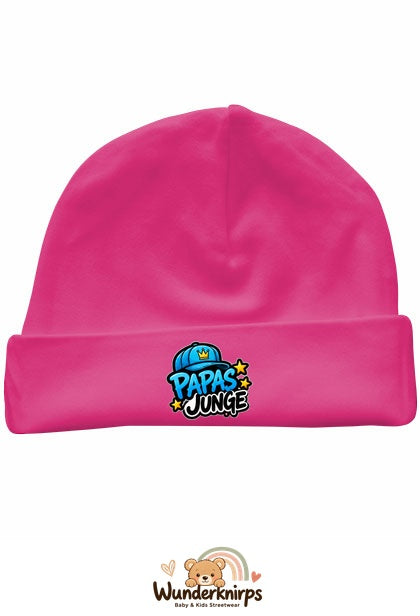Umschlagmütze Rox-01 in Pink mit Motiv Papas Junge