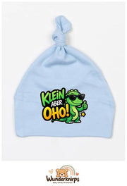 Knotenmütze Babybugz BZ15 in Staubblau mit Motiv Dino Klein, aber oho