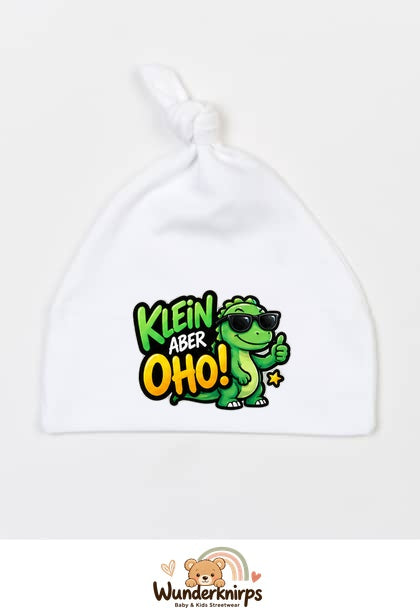 Knotenmütze Babybugz BZ15 in Weiß mit Motiv Dino Klein, aber oho