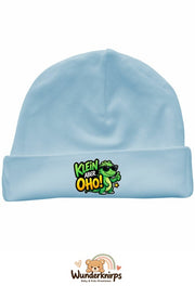 Umschlagmütze Rox-01 in Pastellblau mit Motiv Dino Klein, aber oho
