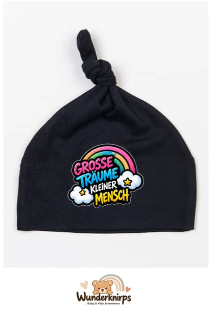 Knotenmütze Babybugz BZ15 in Schwarz mit Motiv Regenbogen Große Träume