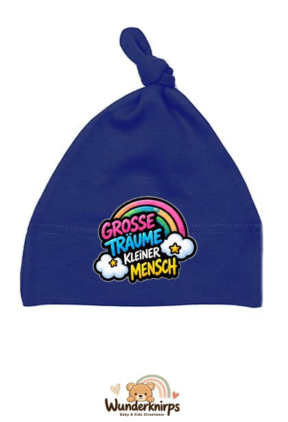 Knotenmütze Babybugz BZ15 in Marineblau mit Motiv Regenbogen Große Träume