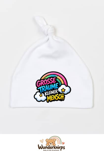 Knotenmütze Babybugz BZ15 in Weiß mit Motiv Regenbogen Große Träume