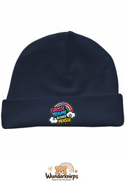 Umschlagmütze Rox-01 in Marineblau mit Motiv Regenbogen Große Träume