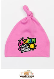 Knotenmütze Babybugz BZ15 in Bubblegum-Pink mit Motiv Lächeln macht alles schöner