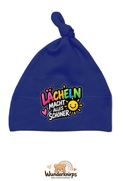 Knotenmütze Babybugz BZ15 in Marineblau mit Motiv Lächeln macht alles schöner
