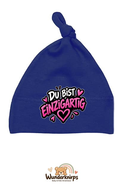 Knotenmütze Babybugz BZ15 in Marineblau mit Motiv Du bist einzigartig