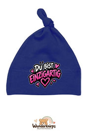 Knotenmütze Babybugz BZ15 in Marineblau mit Motiv Du bist einzigartig