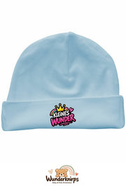 Umschlagmütze Rox-01 in Pastellblau mit Motiv Kleines Wunder mit Regenbogen