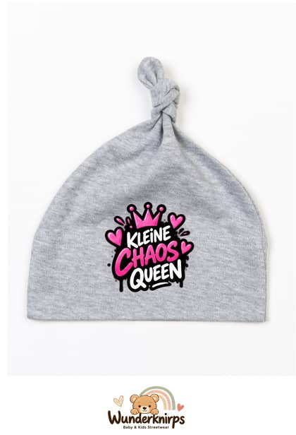 Knotenmütze Babybugz BZ15 in Grau meliert mit Motiv Kleine Chaos Queen