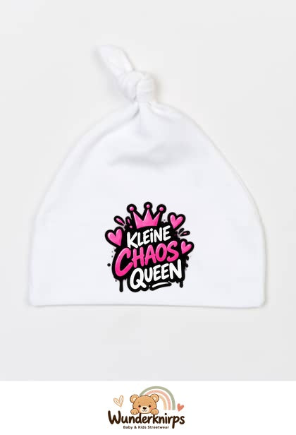 Knotenmütze Babybugz BZ15 in Weiß mit Motiv Kleine Chaos Queen