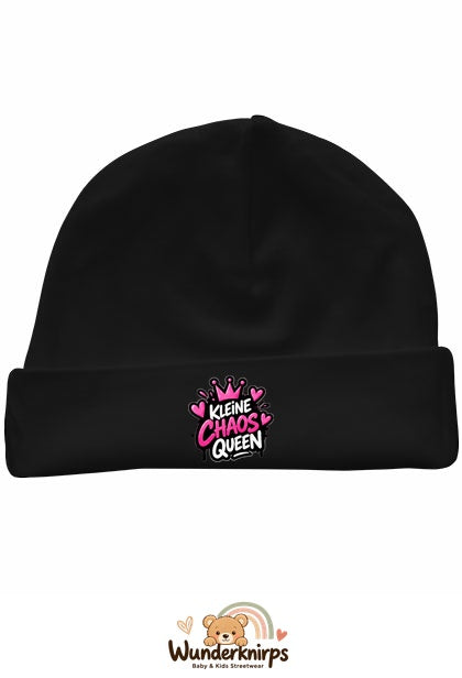 Umschlagmütze Rox-01 in Schwarz mit Motiv Kleine Chaos Queen
