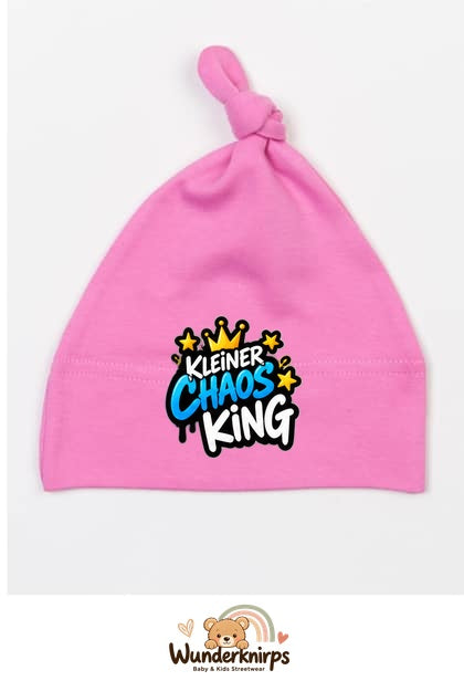 Knotenmütze Babybugz BZ15 in Bubblegum-Pink mit Motiv Kleiner Chaos King