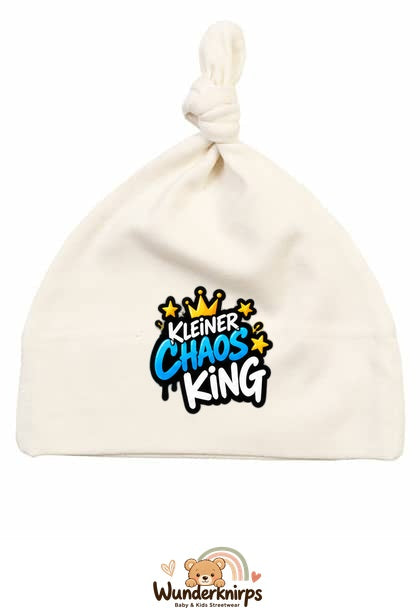 Knotenmütze Babybugz BZ15 in Natur mit Motiv Kleiner Chaos King